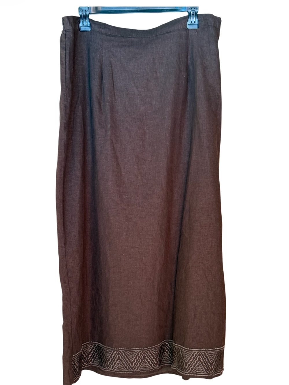 Cato Woman Brown Linen Blend Embroidered Maxi Skirt Plus 18/20W - Picture 2 of 3